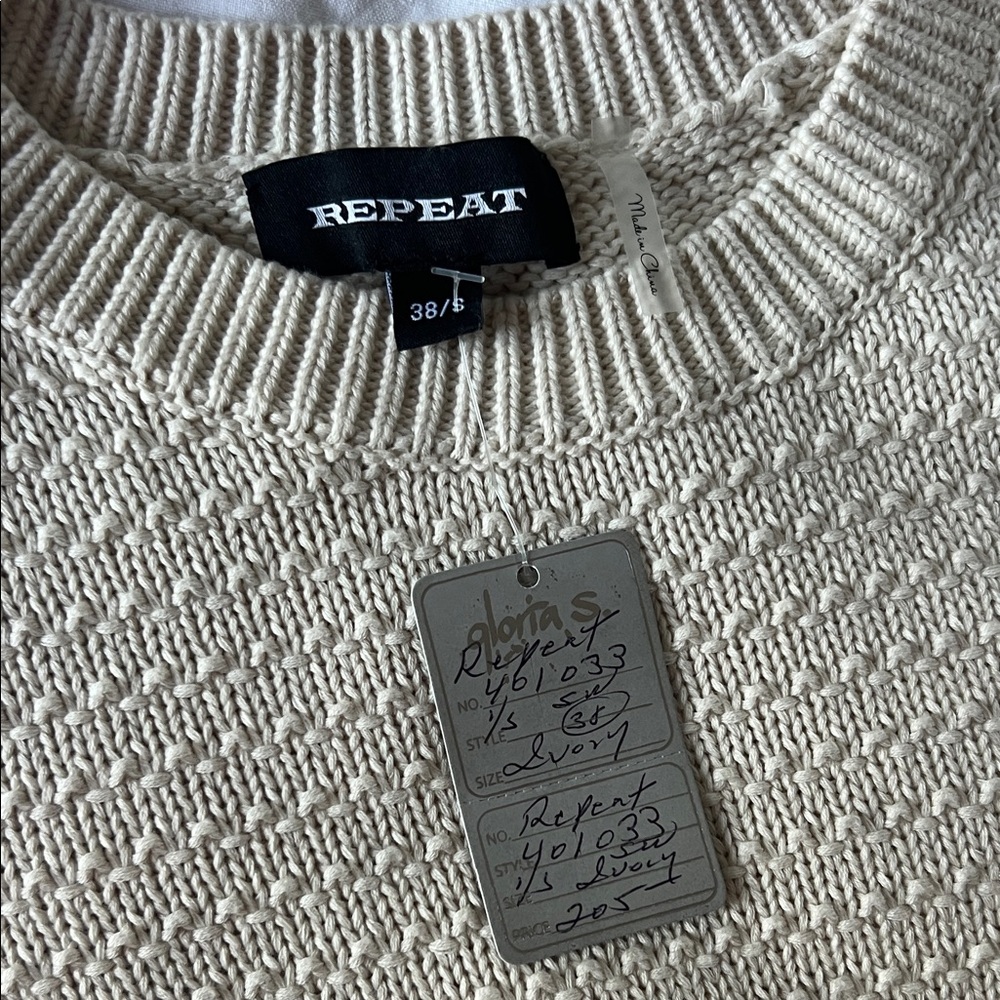 Repeat NWT Short Sleeve Cotton Textured Knit Sweater Ivory - Picture 13 of 16